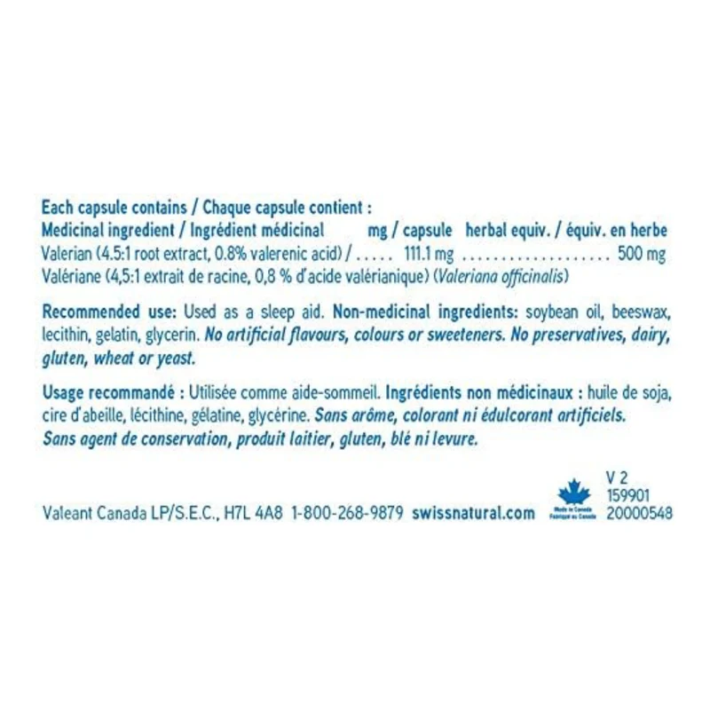 Swiss Natural - Valerian 500 mg | 60 Capsules