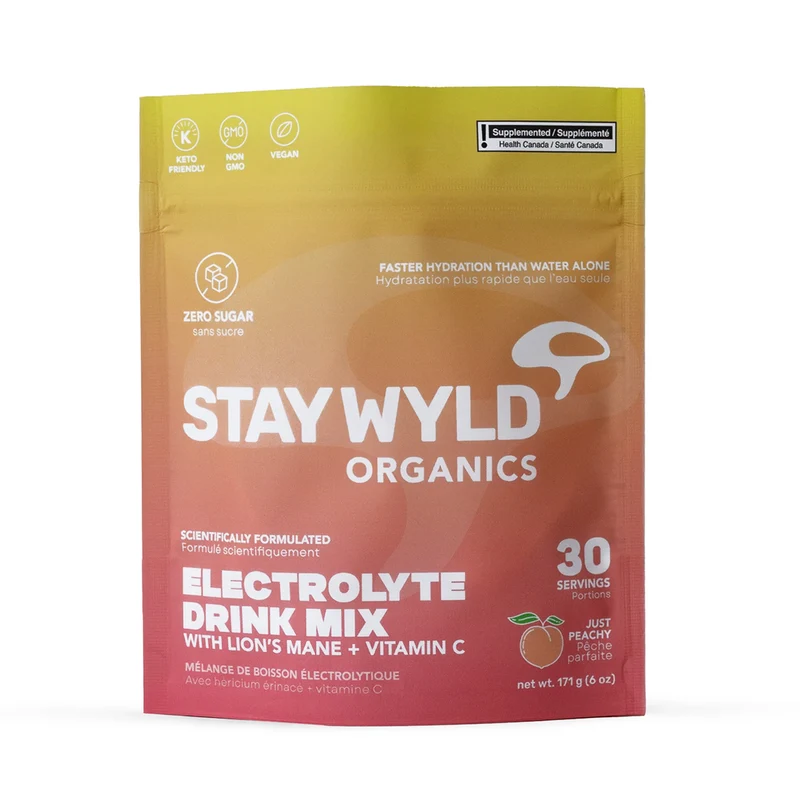 Stay Wyld - Electrolyte Drink Mix with Lion's Mane + Vitamin C, Just Peachy Flavour | 30 Servings