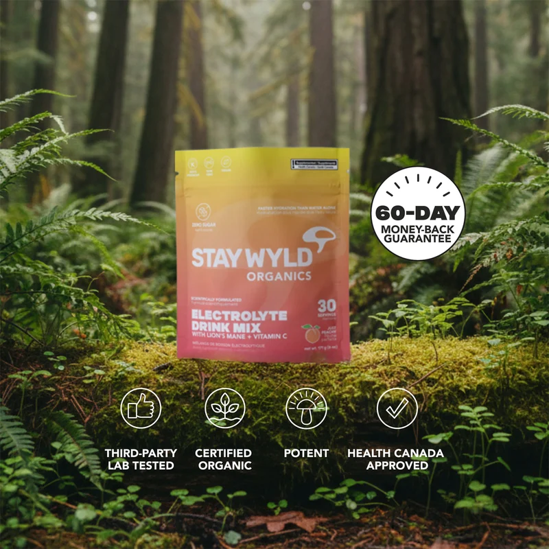 Stay Wyld - Electrolyte Drink Mix with Lion's Mane + Vitamin C, Just Peachy Flavour | 30 Servings