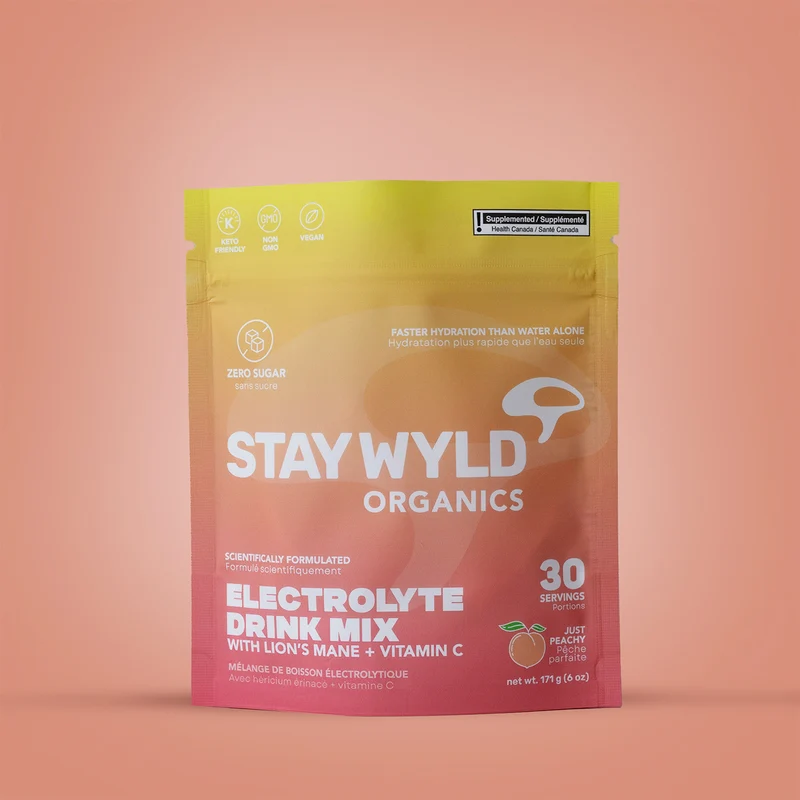 Stay Wyld - Electrolyte Drink Mix with Lion's Mane + Vitamin C, Just Peachy Flavour | 30 Servings