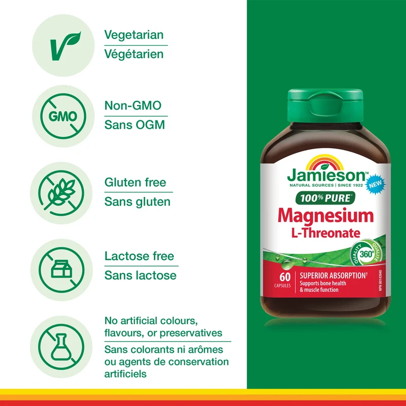Jamieson - 100% Pure Magnesium L-Threonate | 60 Capsules