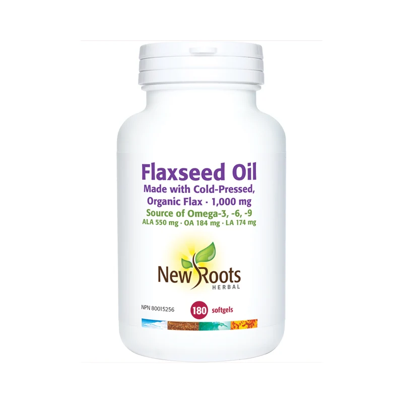 New Roots - Flaxseed Oil Made with Cold-Pressed, Organic Flax 1,000 mg | 180 softgels