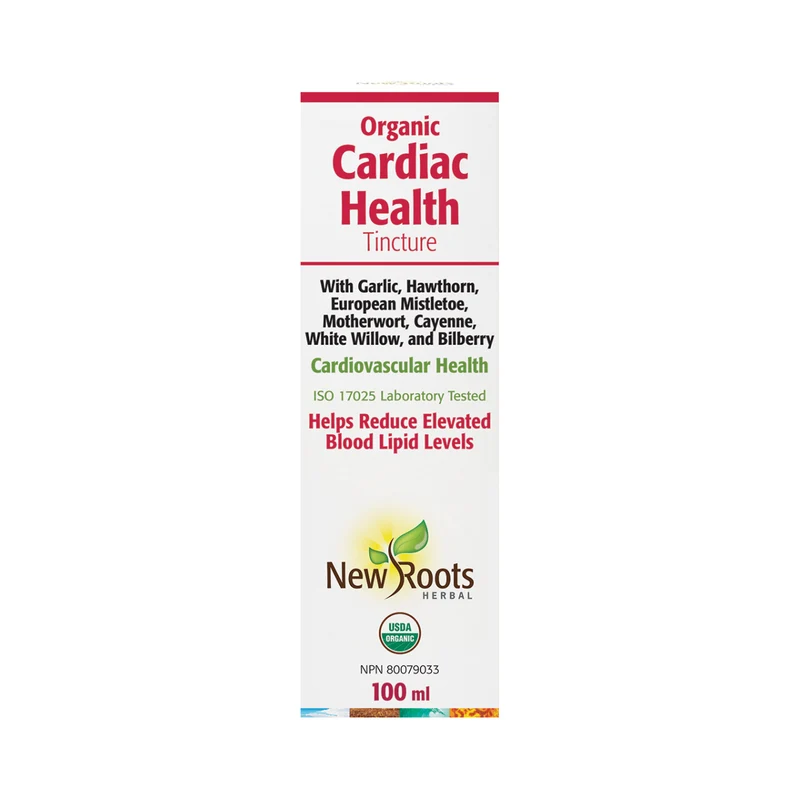 New Roots - Organic Cardiac Health Tincture With Garlic, Hawthorn, European Mistletoe, Motherwort, Cayenne, White Willow, and Bilberry | 100 mL