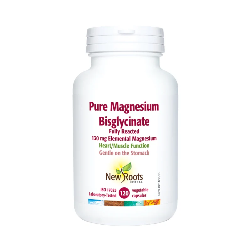 New Roots - Pure Magnesium Bisglycinate Fully Reacted 130 mg Elemental Magnesium | 120 Capsules