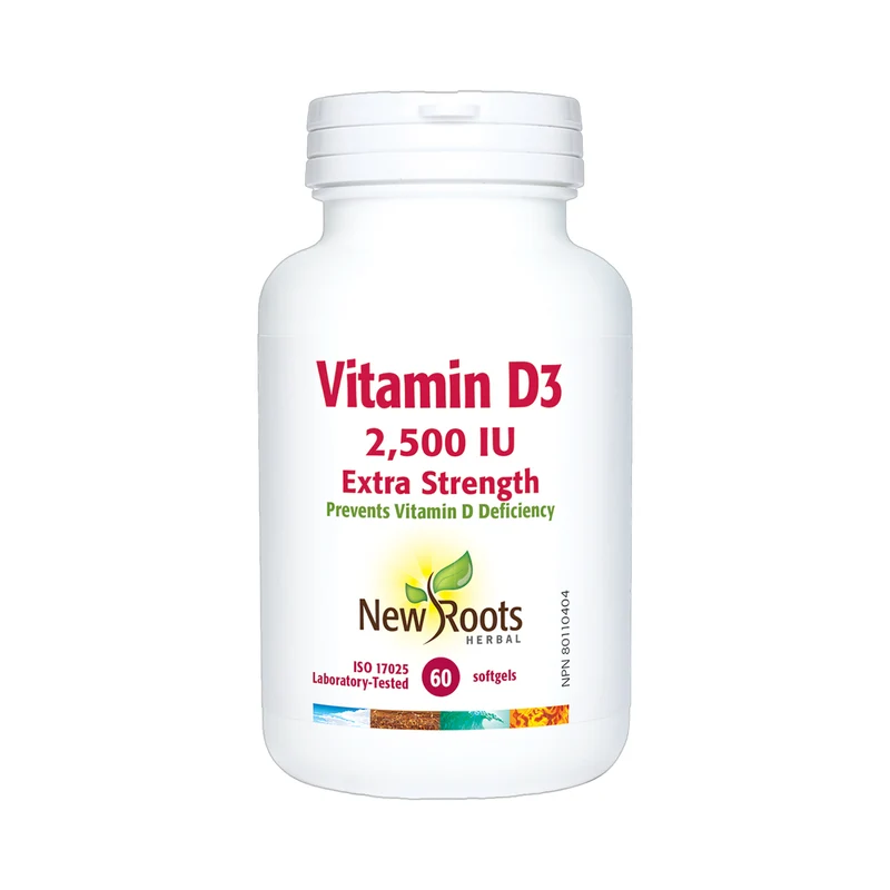 New Roots - Vitamin D3 2500 IU, Extra Strength | 90 Vegetable Capsules*