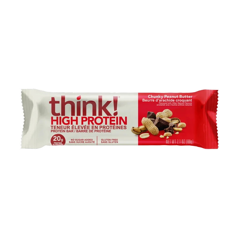 think! - High Protein Bar No Sugar Added, Chunky Peanut Butter | 60 g