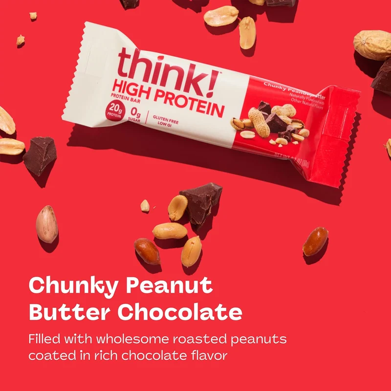 think! - High Protein Bar No Sugar Added, Chunky Peanut Butter | 60 g