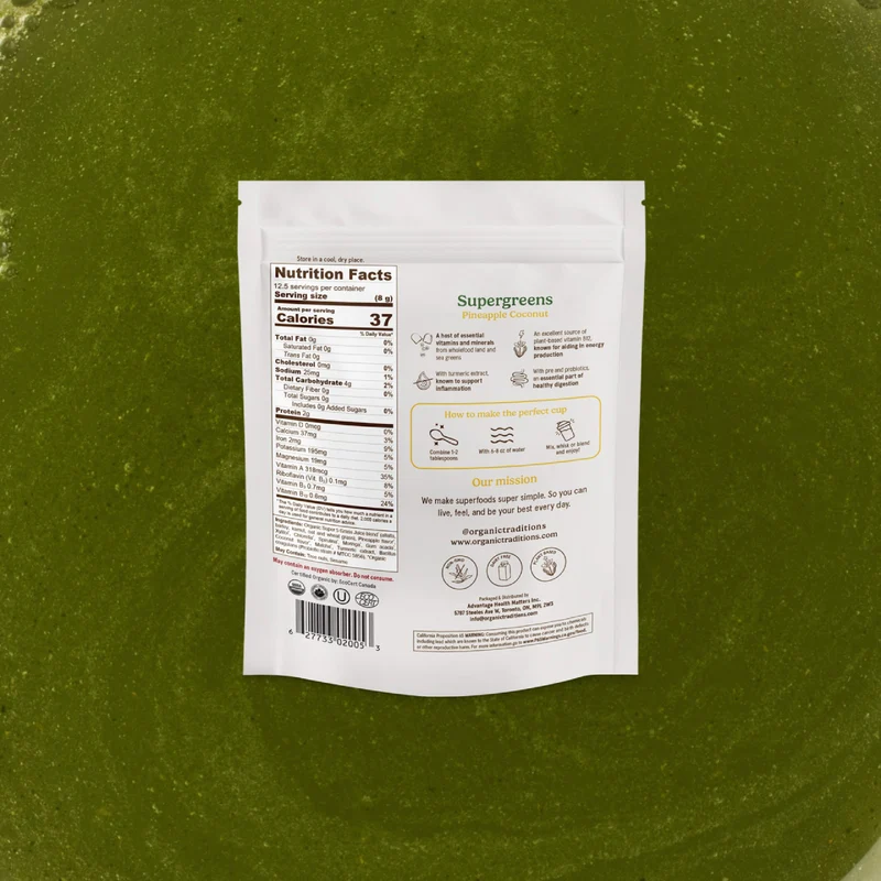 Organic Traditions - Supergreens, Pineapple Coconut | 100 g