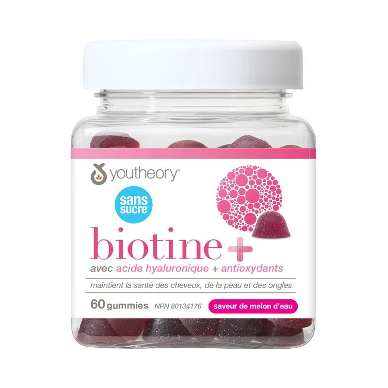 Youtheory - Biotin+ Gummies with Hyaluronic Acid, Watermelon | 60 Gummies