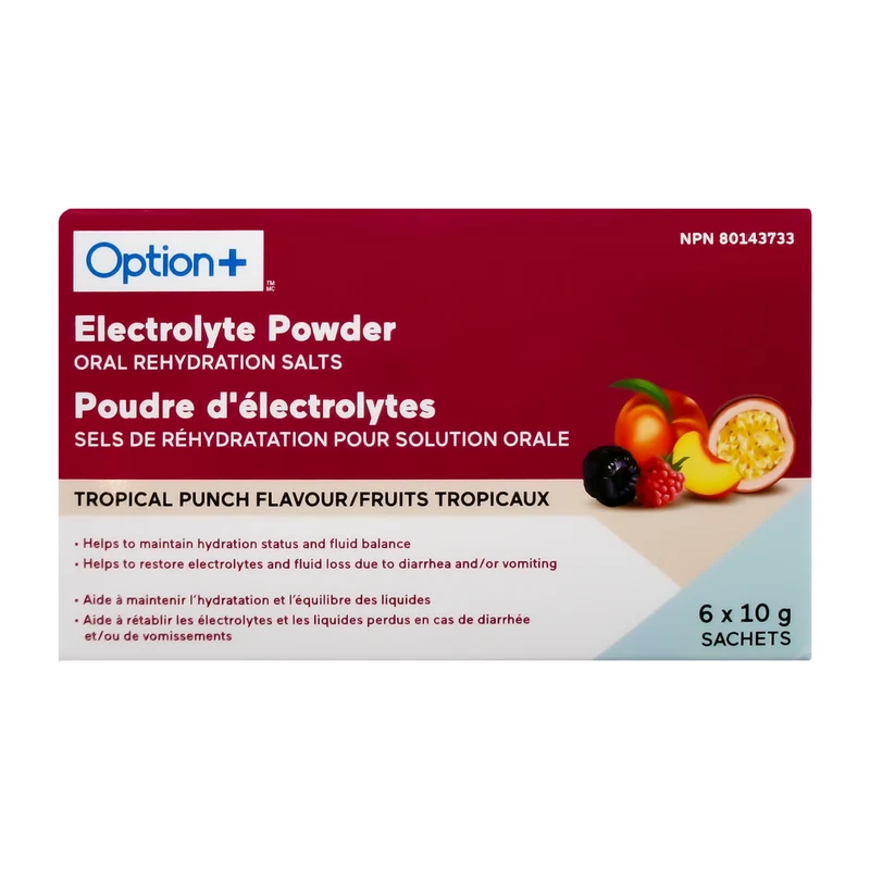 Option+ Electrolyte Powder, Tropical Punch Flavour | 6 x 10 g Sachets