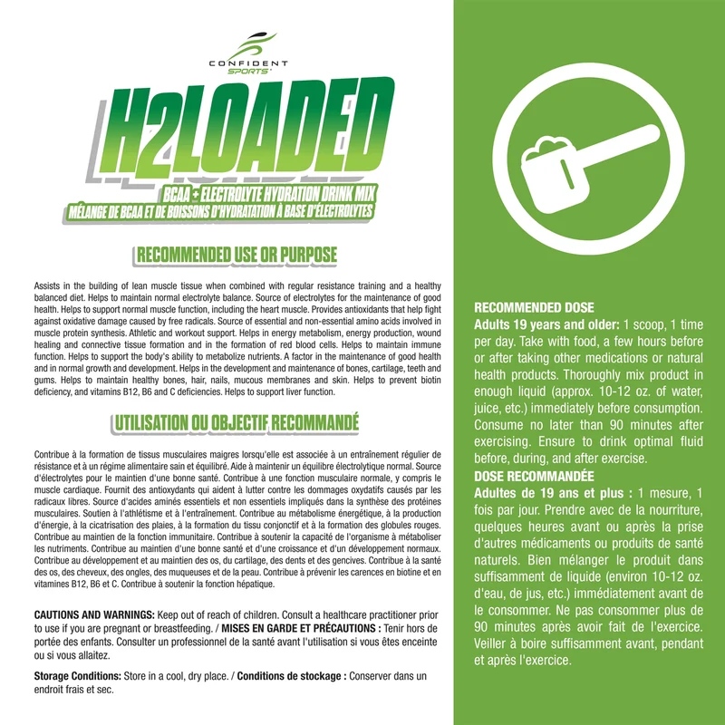 Confident Sports - H2Loaded BCAA Electrolyte Drink Mix, Green Apple | 459 g