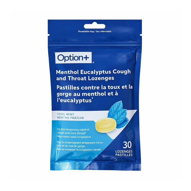 Option+ Menthol Eucalyptus Cough and Throat Lozenges, Cool Mint | 30 Lozenges