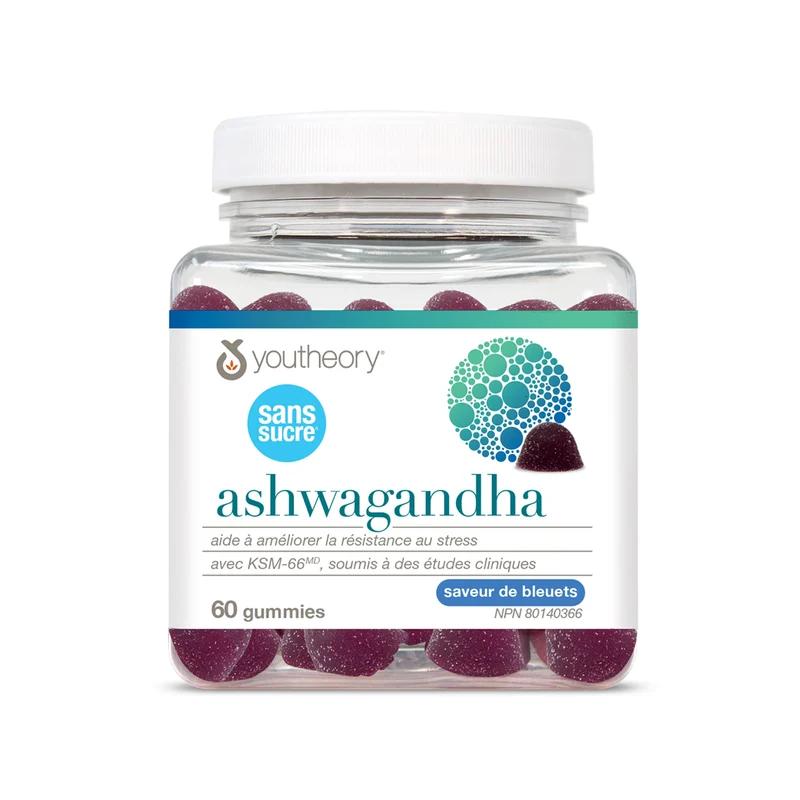 Youtheory - Zero Sugar Ashwagandha Gummies, Blueberry | 60 Gummies