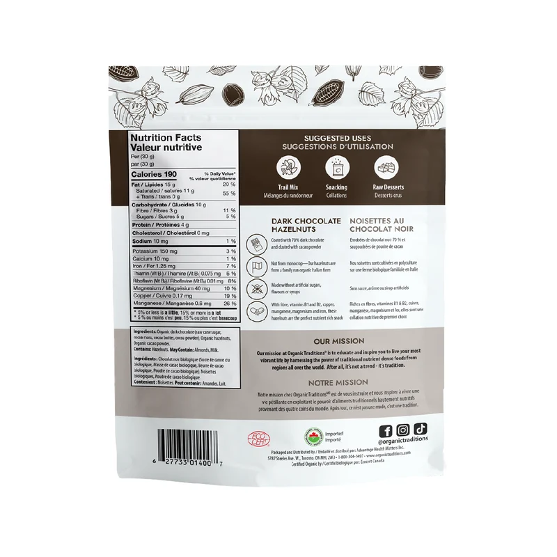 Organic Traditions - Hazelnuts, Dark Chocolate | 100 g