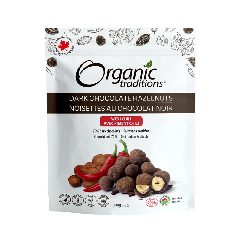 Organic Traditions - Hazelnuts, Dark Chocolate W Chili | 100 g