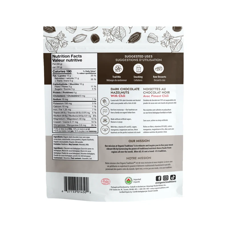 Organic Traditions - Hazelnuts, Dark Chocolate with Chili | 227 g