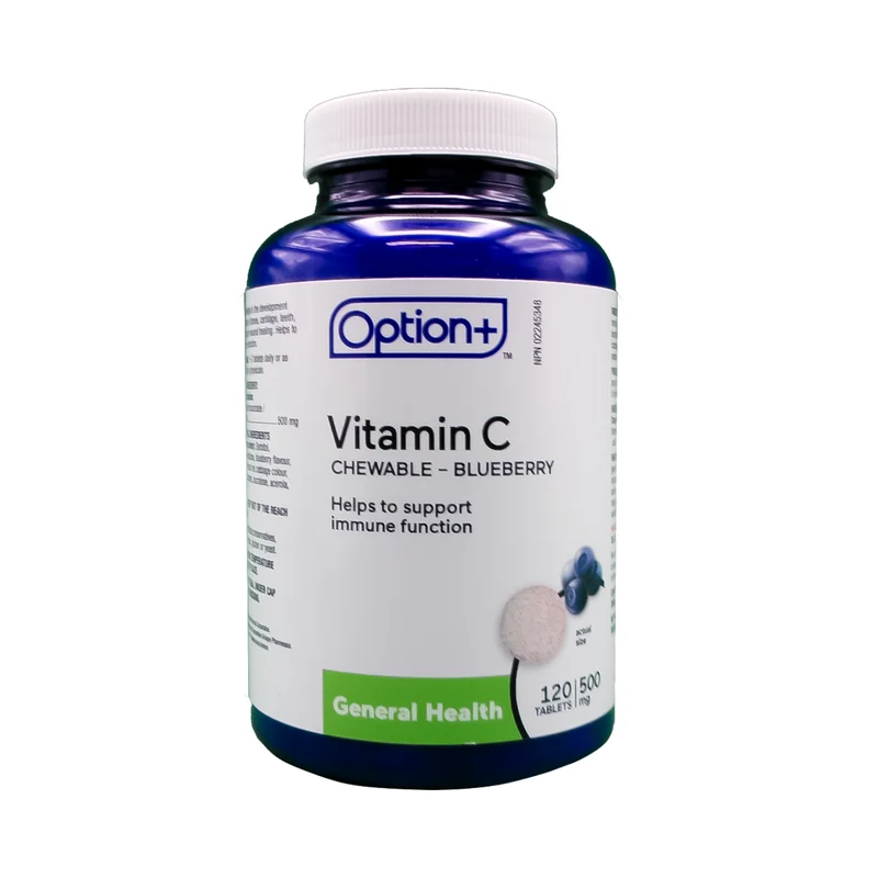 Option+ Vitamin C Chewable 500 mg, Blueberry | 120 Tablets
