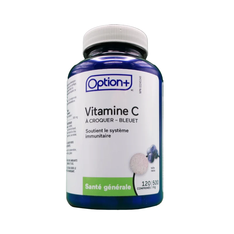 Option+ Vitamin C Chewable 500 mg, Blueberry | 120 Tablets