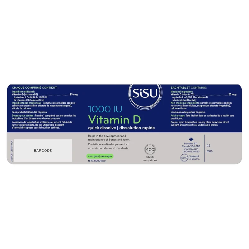 SISU - Vitamin D 1000IU | 400 Tablets