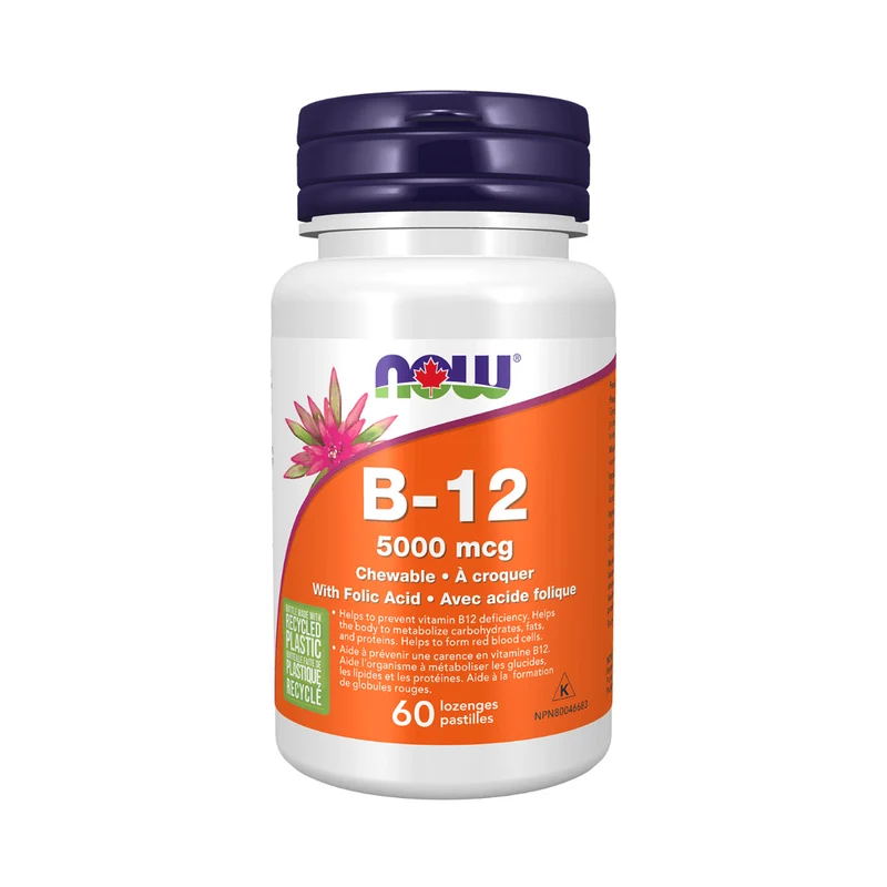 NOW - B-12 5000 mcg with Folic Acid | 60 Chewable Lozenges