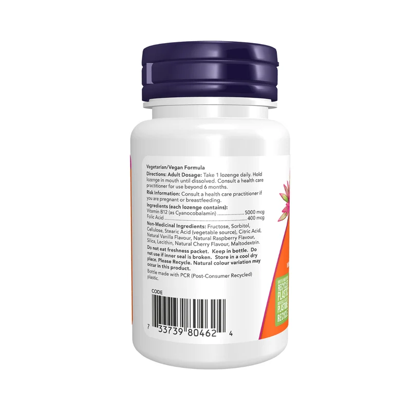 NOW - B-12 5000 mcg with Folic Acid | 60 Chewable Lozenges