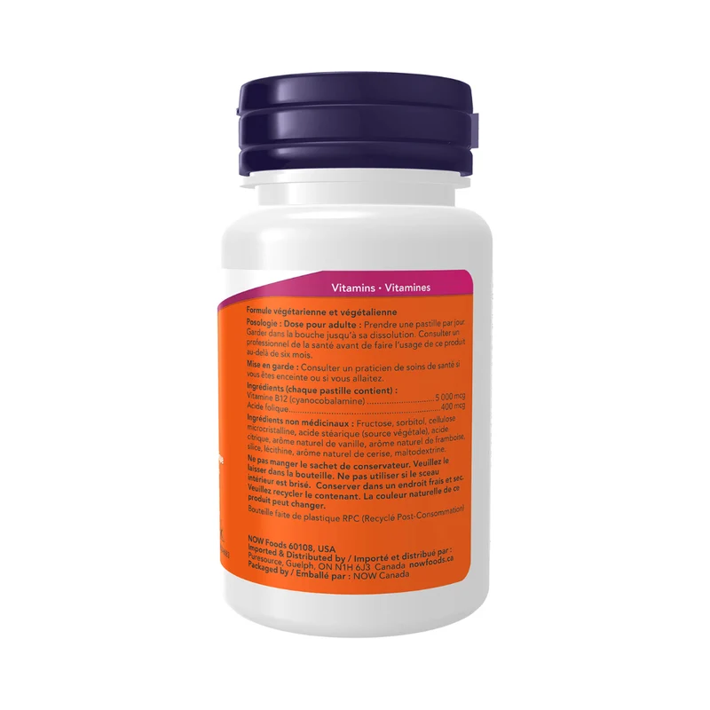 NOW - B-12 5000 mcg with Folic Acid | 60 Chewable Lozenges