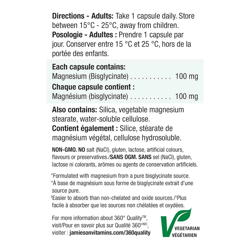 Jamieson - Magnesium Bisglycinate 100 mg | 70 Capsules