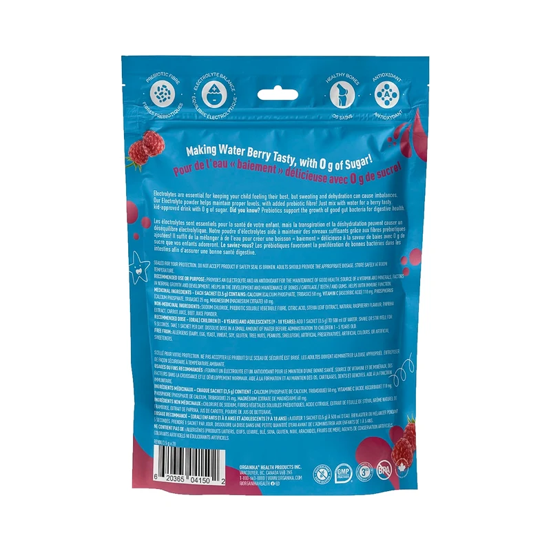 Organika - Kids Electrolyte Sticks, Raspberry Rush | 20 Satchets x 3.5 g
