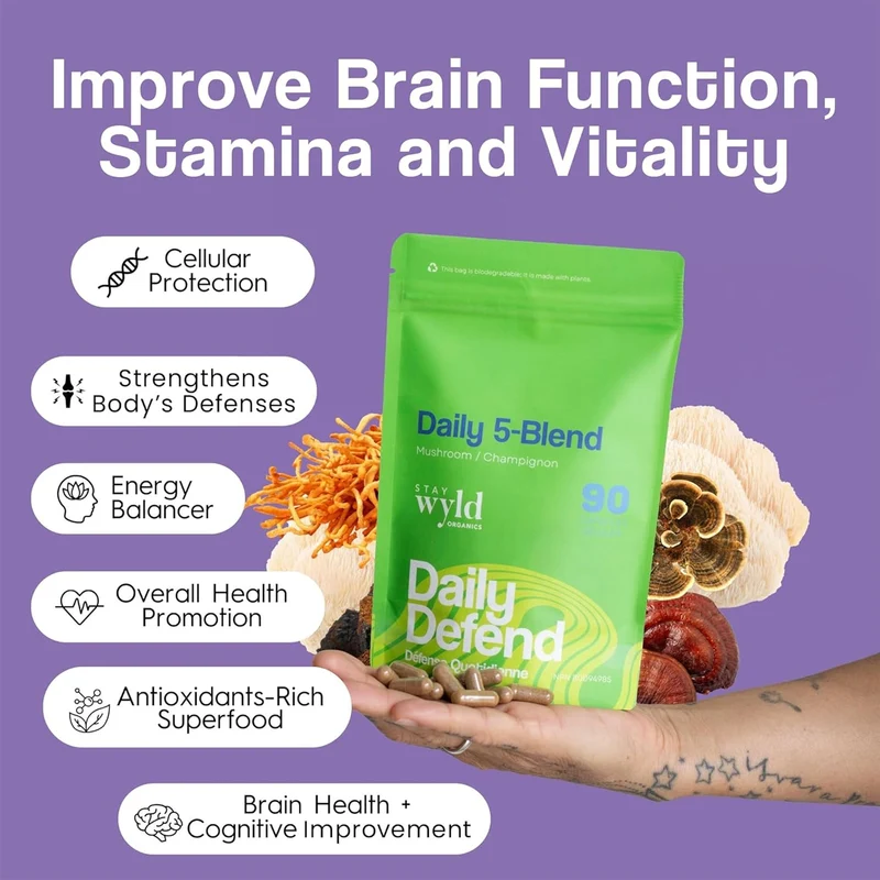 Stay Wyld Organics - Daily Defend 5-Blend Mushrooms | 90 Capsules