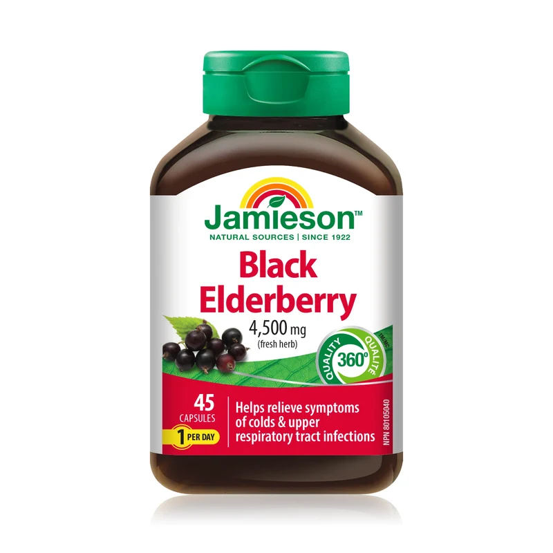 Jamieson - Colds & Upper Respiratory Tract Infection Relief, Black Elderberry | 45 Capsules