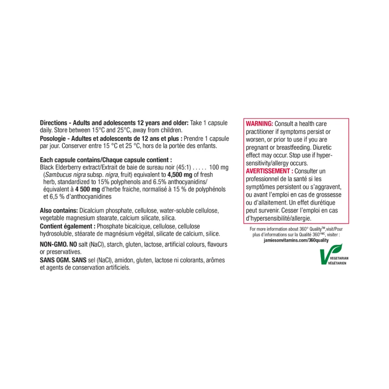 Jamieson - Colds & Upper Respiratory Tract Infection Relief, Black Elderberry | 45 Capsules