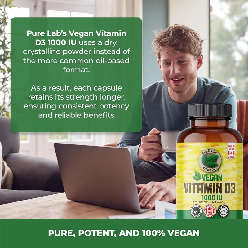 Pure Lab - Vegan D3 1000 IU -Dry, Crystalline, Pine Source | 240 Capsules