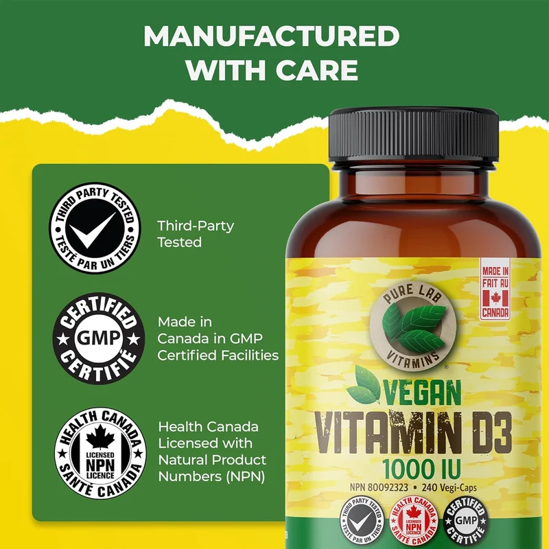 Pure Lab - Vegan D3 1000 IU -Dry, Crystalline, Pine Source | 240 Capsules