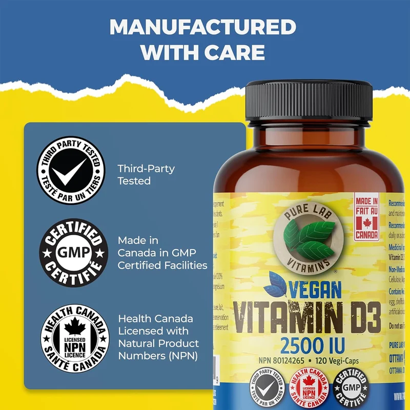 Pure Lab - Vegan D3 2500 IU - Dry, Crystalline, Pine Source | 120 Capsules