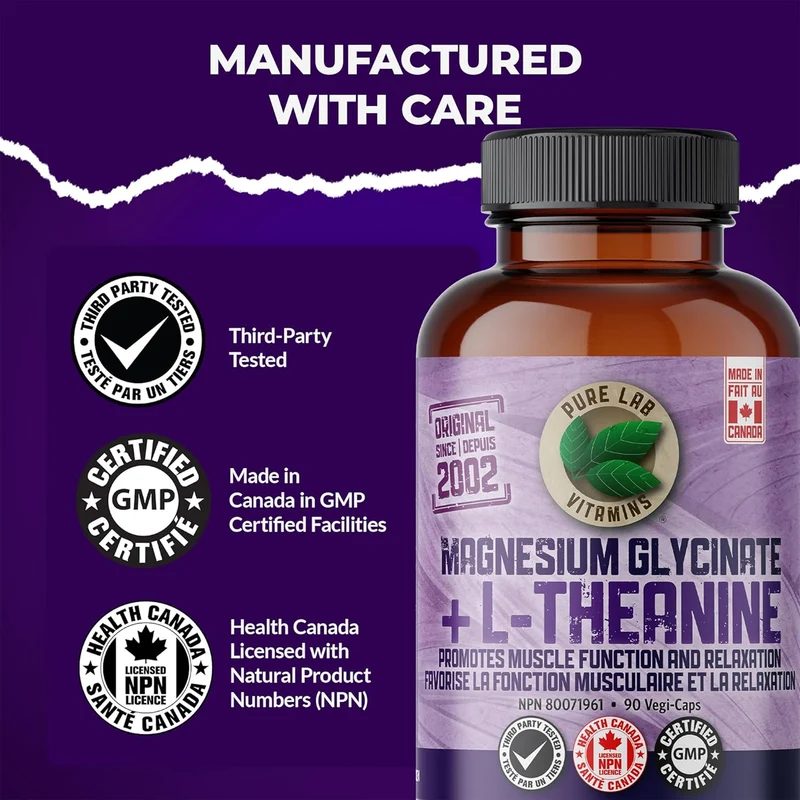 Pure Lab - Magnesium Glycinate 150 mg + L-Theanine 75 mg | 90 Capsules