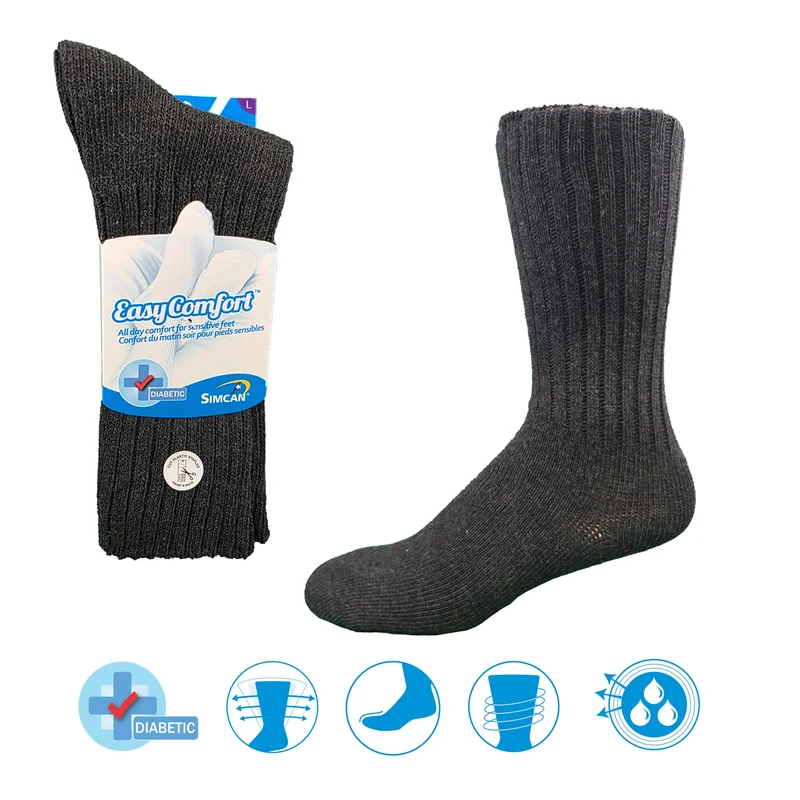Simcan - Easy Comfort Diabetic Socks For Sensitive Feet - Charcoal - Large | 3 Pairs