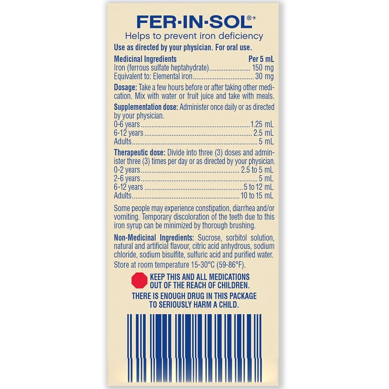 Enfamil - Fer In Sol Ferrous Sulfate Oral Solution U.S.P Syrup Fruit Flavour | 250 mL