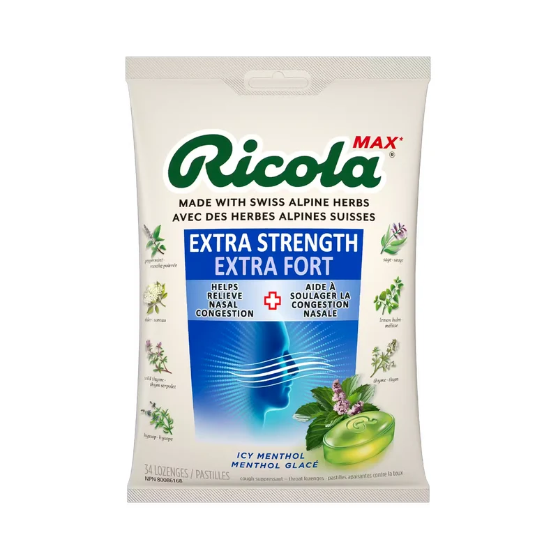 Ricola - Max Extra Strength Throat Lozenges, Icy Menthol | 34 Lozenges