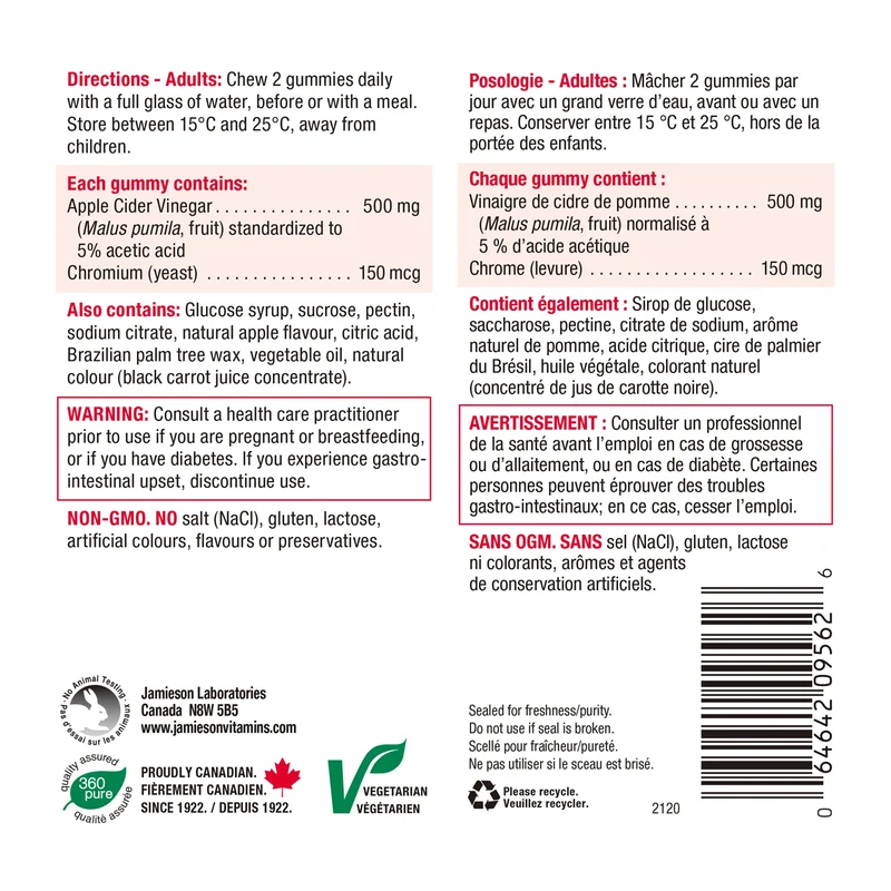 Jamieson - Apple Cider Vinegar Gummies, with Chromium | 60 Gummies