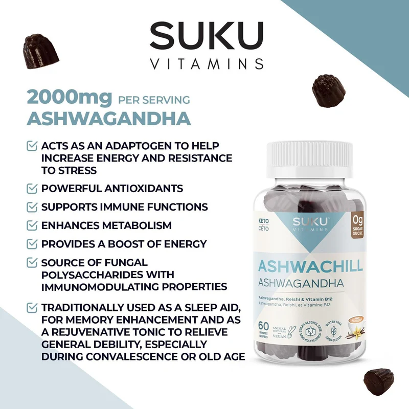 Suku Vitamins - Ashwachill, Vanilla Cappuccino Flavour | 60 Gummies