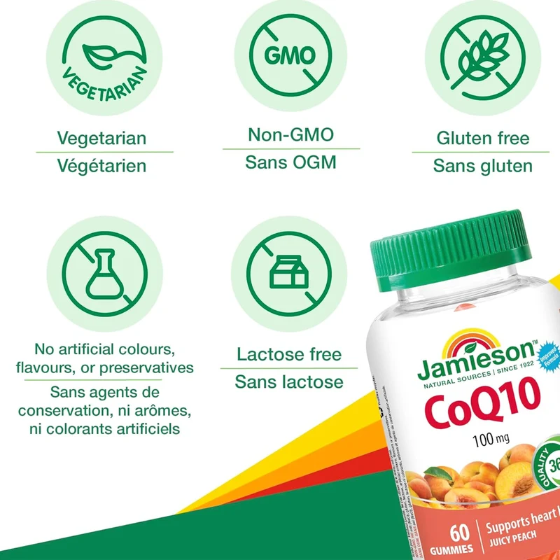 Jamieson - CoQ10 100 mg, Juicy Peach Flavour | 60 Gummies
