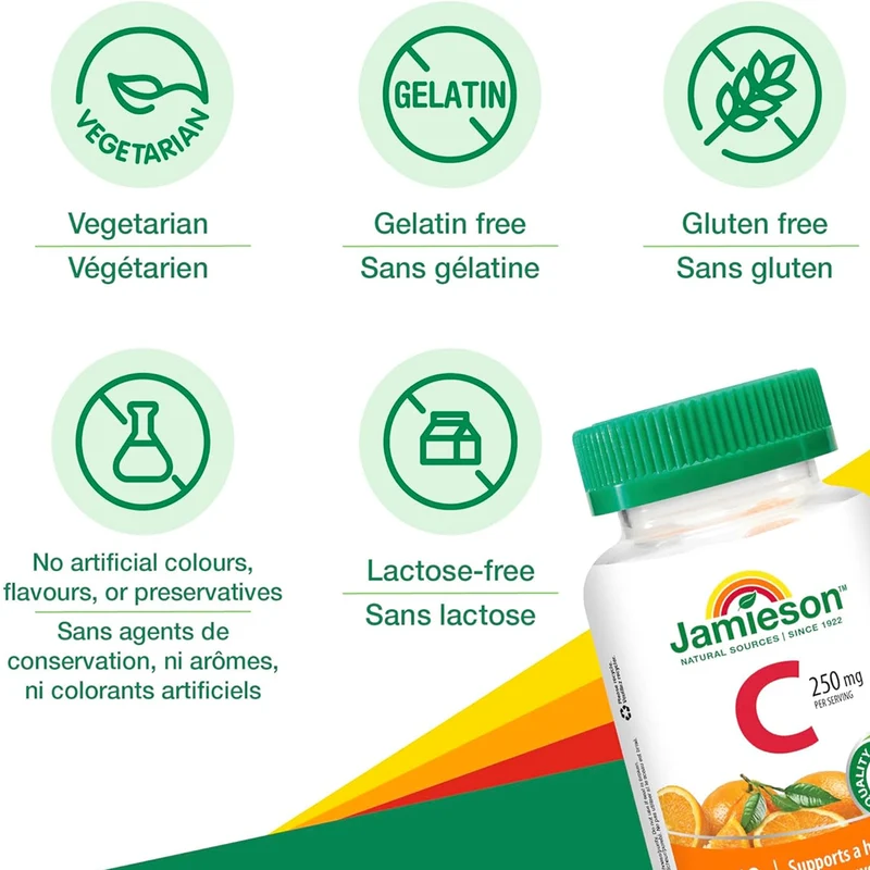 Jamieson - Vitamin C 250 mg Gummies, Tangy Orange | 130 Gummies
