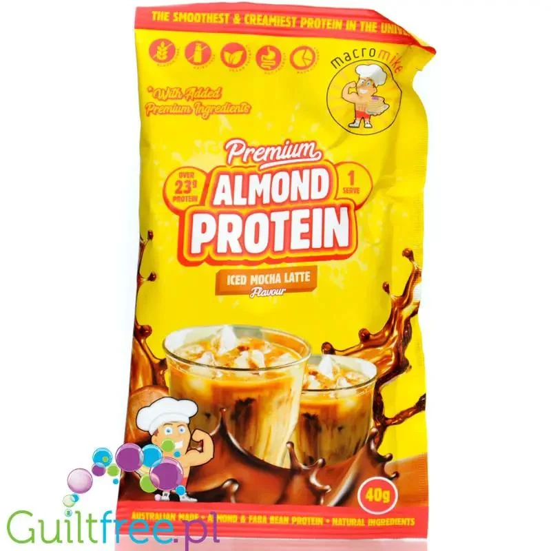Macro Mike Almond Plant Protein, Iced Mocha Latte, 40g - wegańska migdałowa odżywka białkowa bez glutenu, mleka i sukralozy