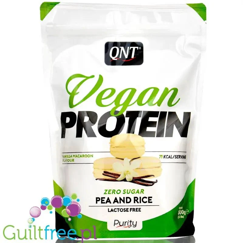 QNT Vegan Protein, Vanilla Macaroon - wegańska odżywka białkowa, izolat białka grochu z białkiem ryżu, Makaronik Waniliowy