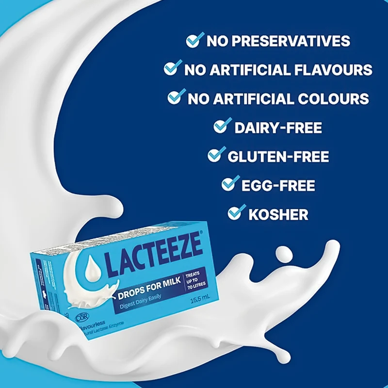 Lacteeze - Drops For Milk Flavourless Natural Lactase Enzyme | 15.5 mL