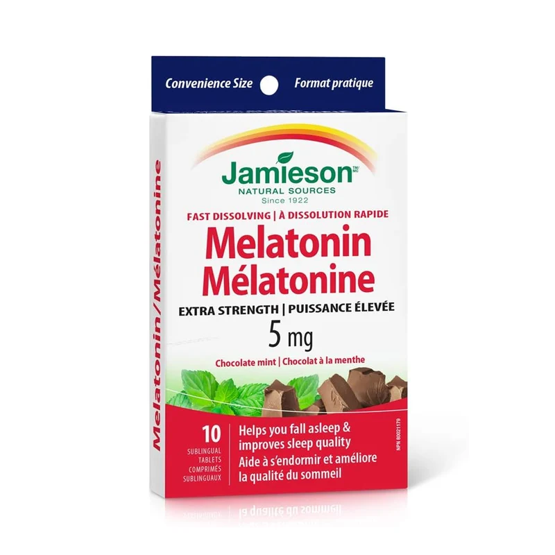 Jamieson - Melatonin 5 mg Extra Strength, Chocolate Mint | 10 Sublingual Tablets