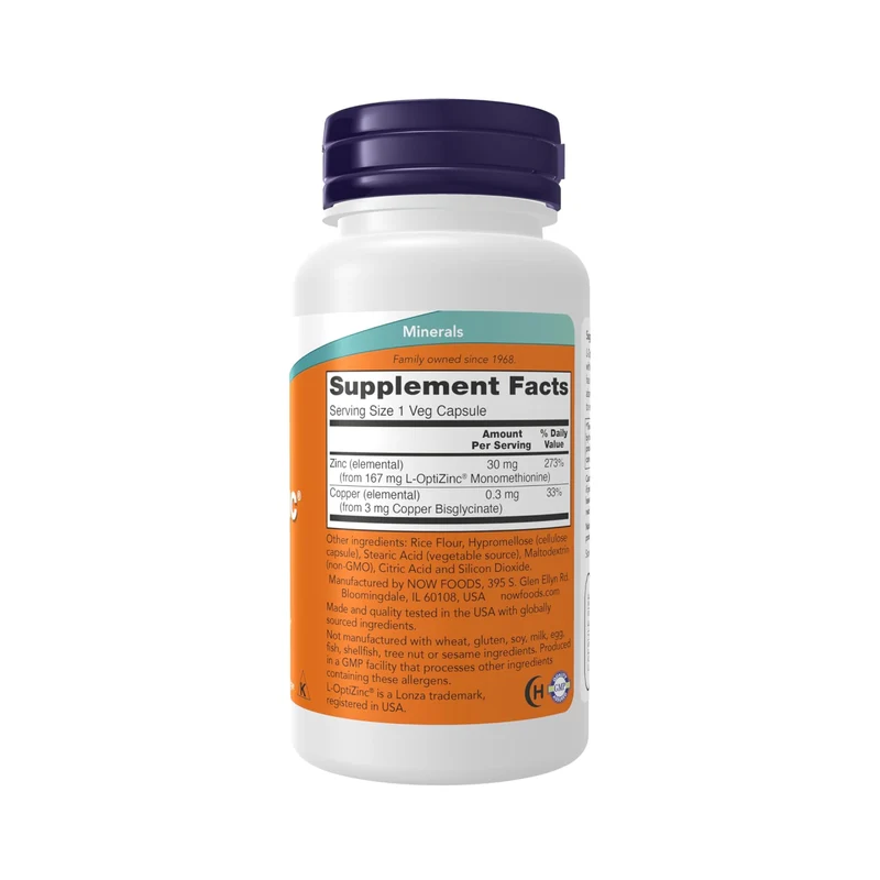 NOW - Opti-L-Zinc 30 mg + Copper | 100 Capsules