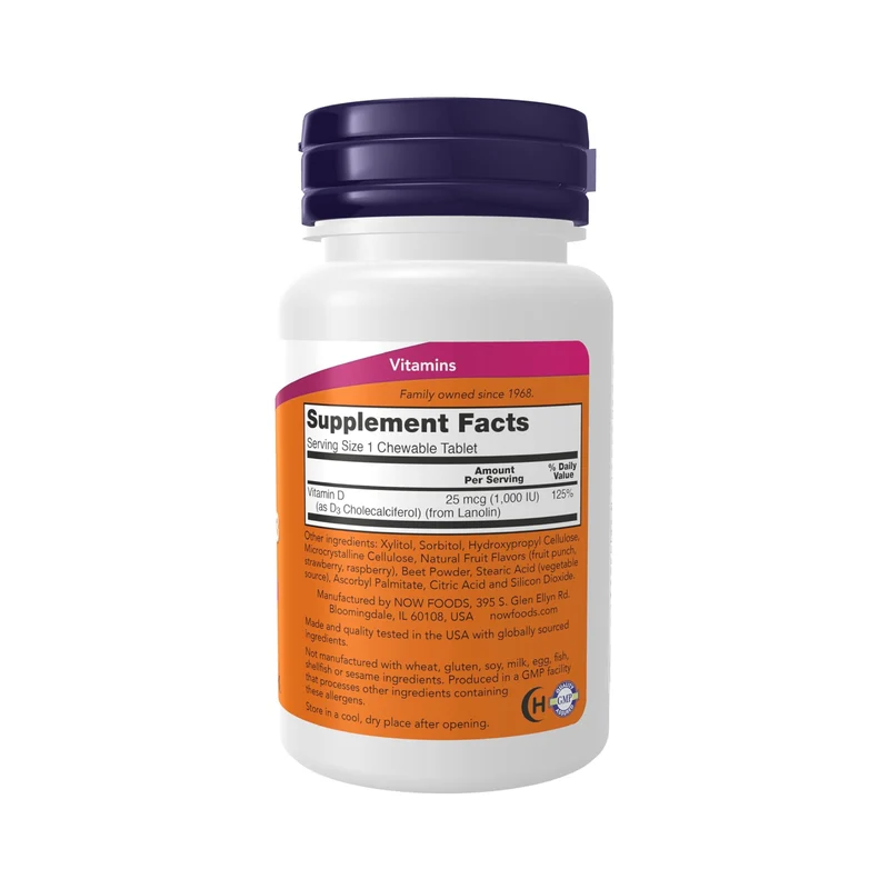NOW - Vitamin D-3 1,000 IU Chewable | 180 Lozenges