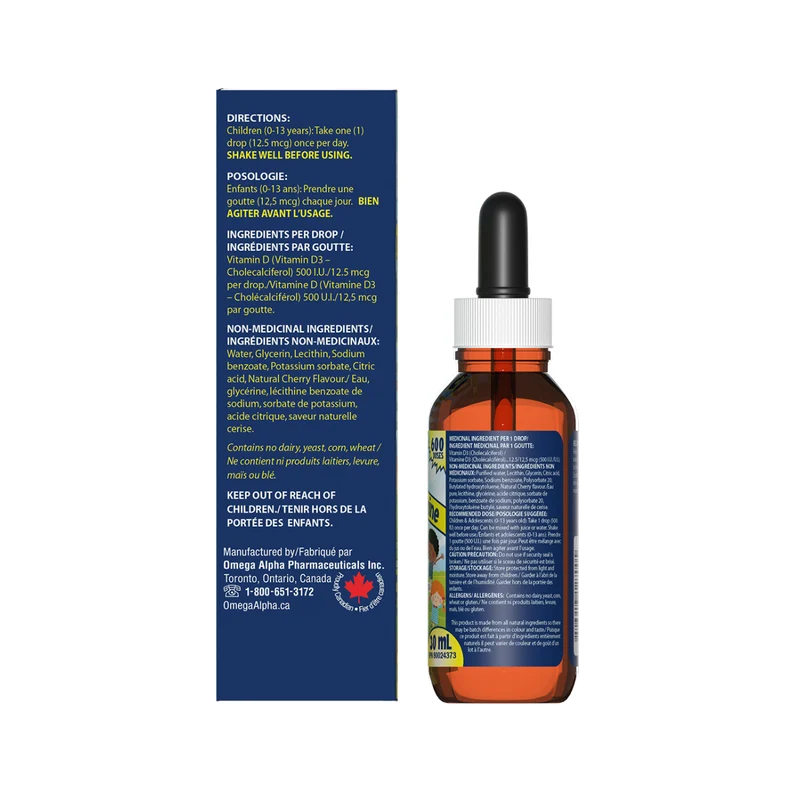 Omega Alpha - Vitamin D3 500 IU Drops Kids Cherry Flavor | 30 mL