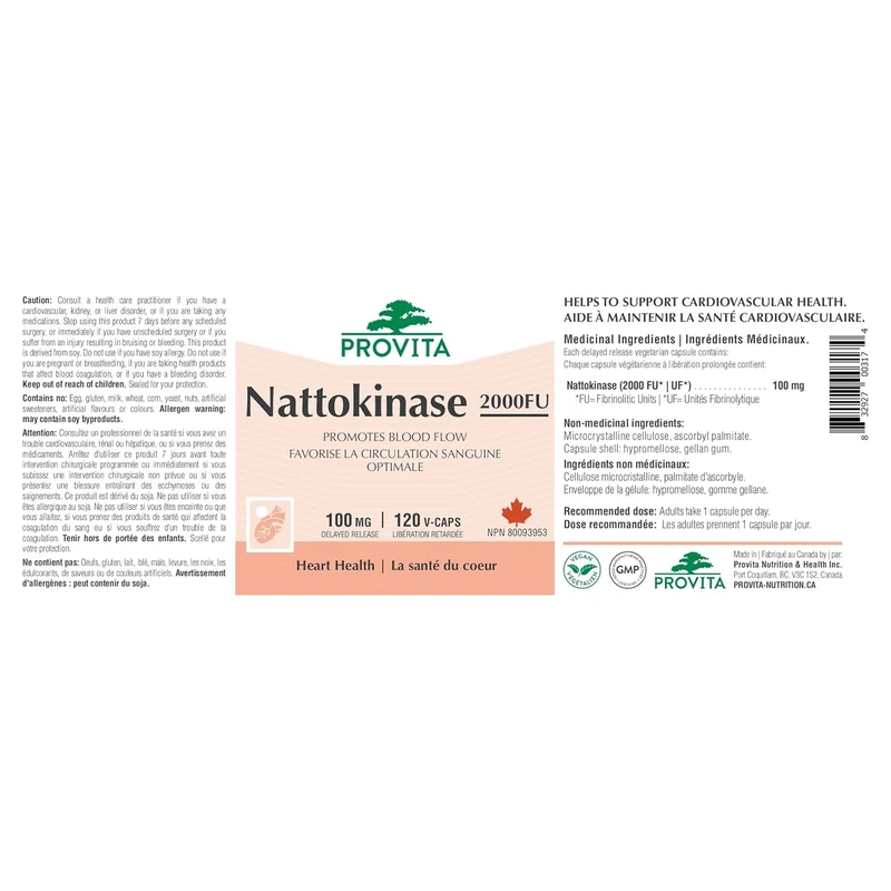Provita - Nattokinase 2000 FU 100 mg Antithrombotic, Supports Cardiovascular Health | 120 Capsules